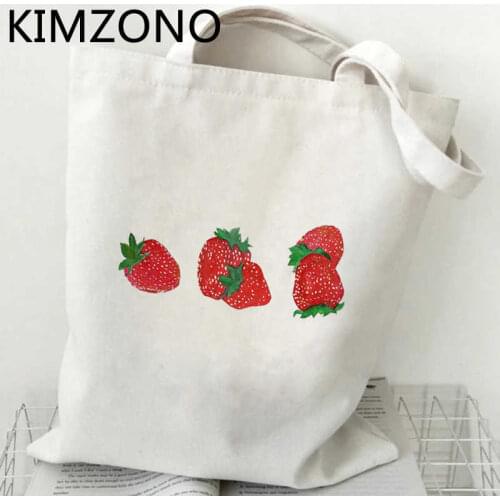 Strawberry shopping bag cotton canvas shopper bolsas de tela grocery shopper bag woven cloth ecobag reusable custom