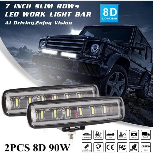 2PCS 7inch 90W 8D convex lens LED Light Bar White Spotlight for Car Tractor Boat Niva 4x4 Off Road Truck SUV ATV Led Work Light