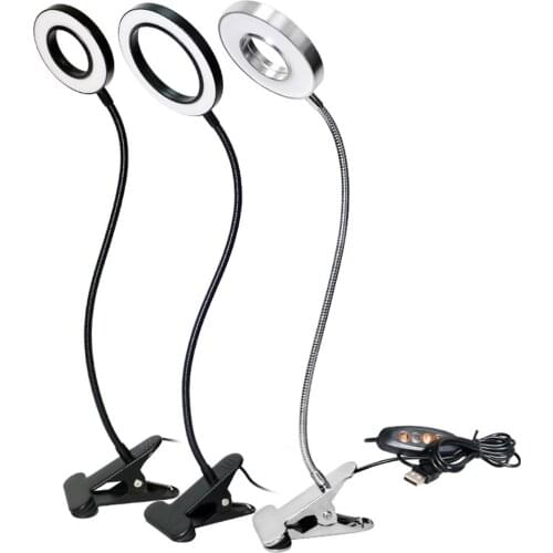 USB Power Led Night Lamp Clip Reading Light Black Flexible Hose Table Desk Book Headboard Study Light Dimmable Bright DC5V