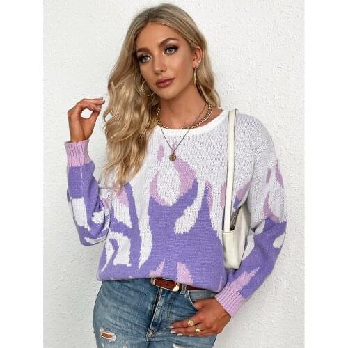 2021 Sweater Women Streetwear Retro Flame Pattern Hip Hop Winter New Pull Over O-neck Oversize Harajuku Casual Womens Sweaters