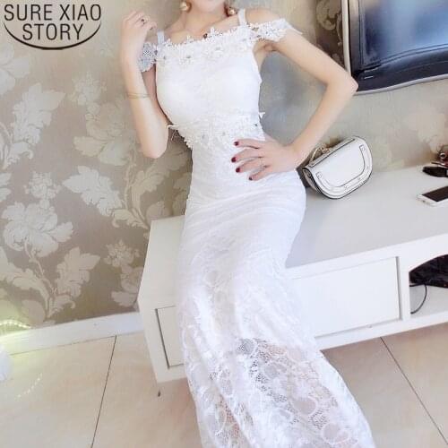 Mermaid Dress Spaghetti Strap Dresses Women Summer Sexy Backless White Lace Dresses 2021 Maxi Dress for Women Vestidos 9401