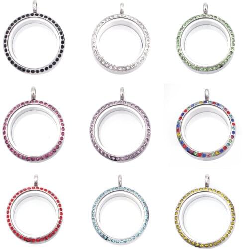 1pcs Colorful Rhinestones 30MM Stainless Steel Twist Waterproof Glass living Memory floating locket pendant for floating charms