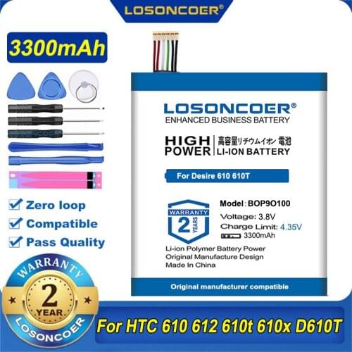 100% Original LOSONCOER 3300mAh B0P9O100 / BOP9O100 Battery For HTC Desire 612 D610 D610n D610t 610 612 D610n D610t