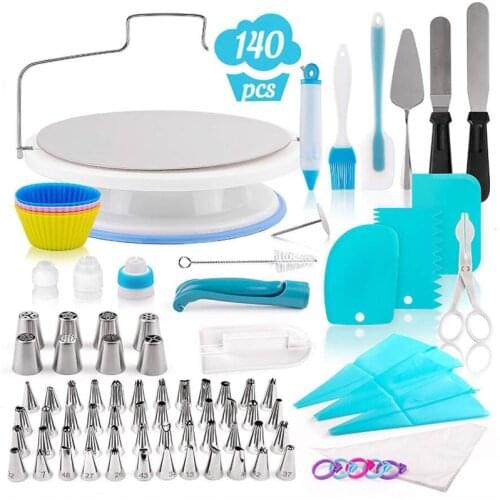 140Pcs Cake Decorating Tools Confectionery Cupcake Dessert Baking Pastry Nozzles Converter Cream Bag Turntable Icing Piping Tips