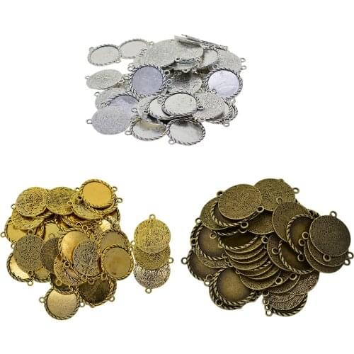 50 Pcs Metal Pendant Connector Trays Cabochon Settings Bezel Pendant Blanks for DIY Project Jewelry Making