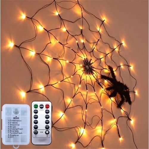 Halloween Party 70LED DIY Decoration LED Spider Web Creative Halloween Prop Lighting 8 Modes