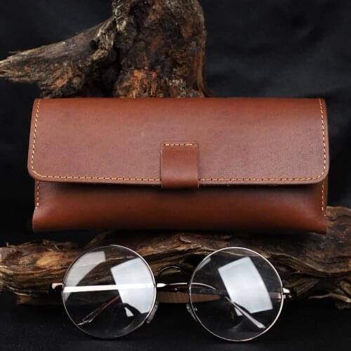 Handmade Genuine Leather Sunglasses Holder Case Eyeglasses Display Box Storage Glasses Pouch Cowhide Glasses Button Buckle Bag