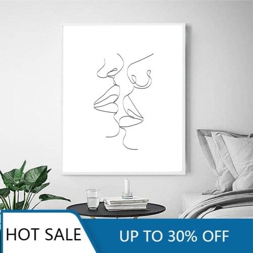 Pride Gift Woman Kiss Line Abstract Black White Minimalist Wall Art Canvas Painting Posters Prints Wall Decor Home Decoration