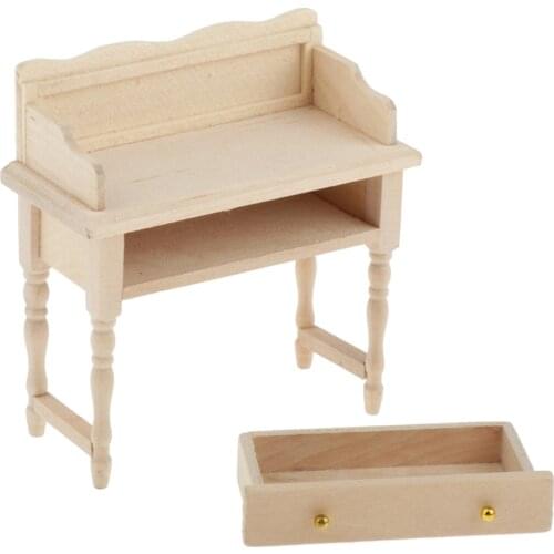 Wooden Writing Desk Makeup Vanity Table for 1/12 Dollhouse Miniature Furniture Living Room Bedroom DIY Decorations