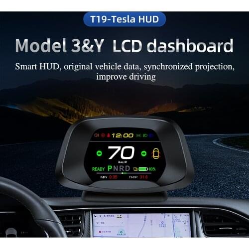 T19 Head Up Display Auto Display Smart Car HUD Gauge speed Indicator light prompt Safety alarm Driving time for Tesla model 3