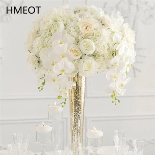 HMEOT 40cm/50cm Table Centerpieces Ball Decor DIY Wedding Backdrop Artificial Flower Ball Orchid Silk Floral Artificials 1Pcs