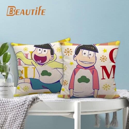 Custom Osomatsu Kun Animation Pillowcase 45X45cm Wedding Decorative Eco-Friendly Cotton Linen Fabric Pillow Case