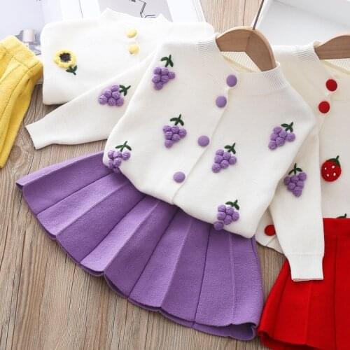 Kids Clothing Sets Autumn GirlS Sets Sweater Fruit Top + Pleated Skirt 2020 New Baby Girls Clothing Outfits