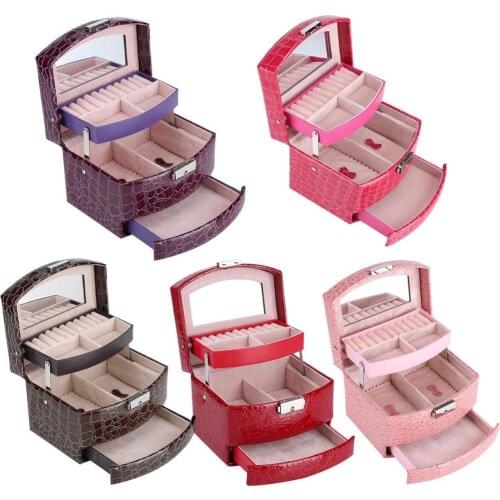 Hot Sale Automatic Leather Jewelry Box Three-layer Storage Box For Women Earring Ring Cosmetic Organizer Casket For Decoration