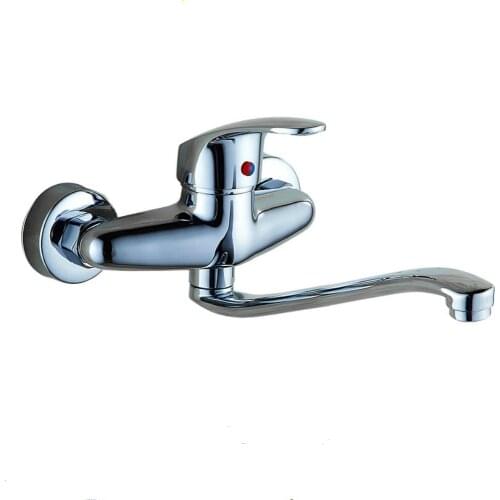 The copper into the wall type of hot and cold water tap The kitchen faucet washing pool dish basin sink tap single can rotate