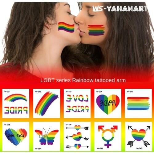 20 Pcs/set Gay Pride Tattoo Stickers Set LGBT Face Pasters Rainbow Temporary Flower Arm Tattoo Stickers Rainbow Stickers