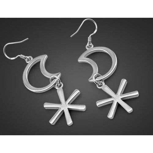 New fashion long 925 sterling silver earrings. Charm Star Moon Pendant Earrings. Wholesale solid silver woman jewelry