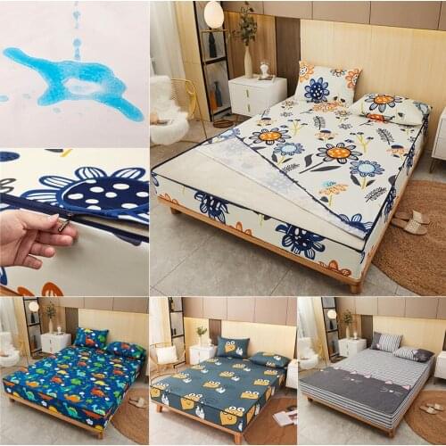 New Six-Sided With Zipper Mattress Protector Bed Sheet Full Waterproof Dust Cover Queen/King /Twin/Full Customizable Bed Cover