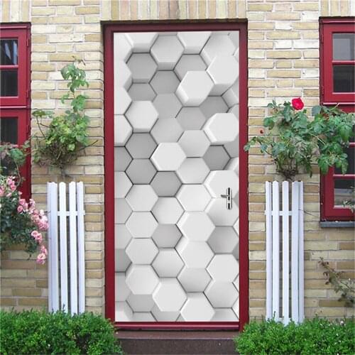 Wallpaper on the Door Geometric Self-adhesive Waterproof Bedroom Decor DIY PVC Wall Art Mural Decals deur stickers Home Design