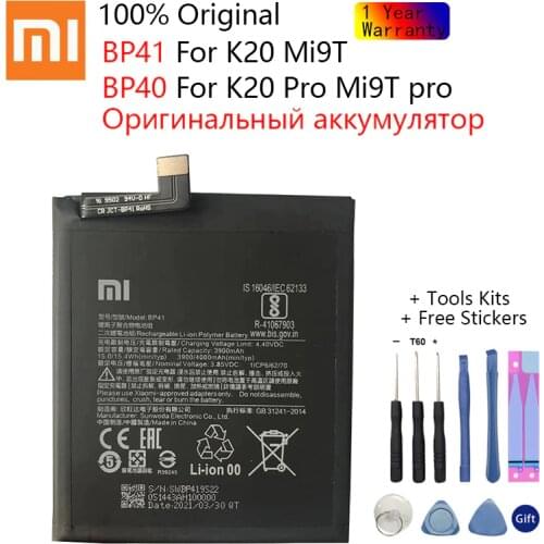 Original Replacement Battery BP41 BP40 For Xiaomi Redmi K20 Pro Mi 9T Pro Mi9T Redmi K20Pro Premium Genuine Battery 3900mAh