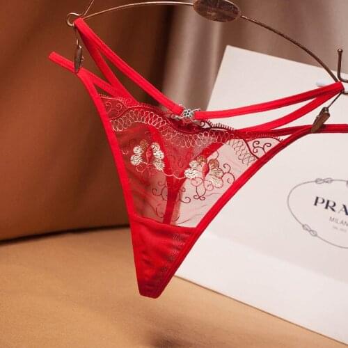 Explosive Sexy Underwear Ladies Mesh Embroidery Thin Section Breathable Hollow Cross Temptation Low Waist Thong