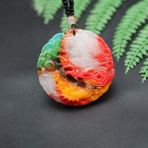 Natural Color Jade Dragon Pendant Necklace Chinese Hand-Carved Charm Jewelry Accessories Fashion Amulet Men Women Lucky Gifts