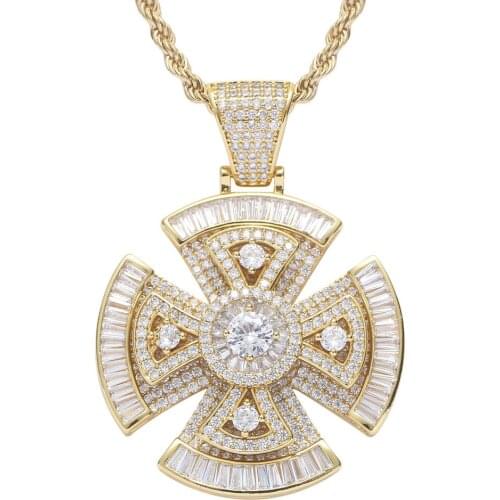 Hot Hip Hop Necklace Rotating Cross Pendant Gold and Silver Charm Chain Jewelry