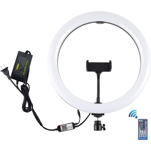 PULUZ 12 inch RGB Dimmable LED Ring Vlogging Selfie Photography Video Lights with Cold Shoe Tripod Ball Head & Phone Clamp