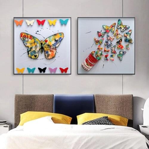 Nordic Colorful Graffiti Art Butterfly Canvas Paintings Wall Art Posters Prints Wall Pictures for Living Room Home Wall Cuadros