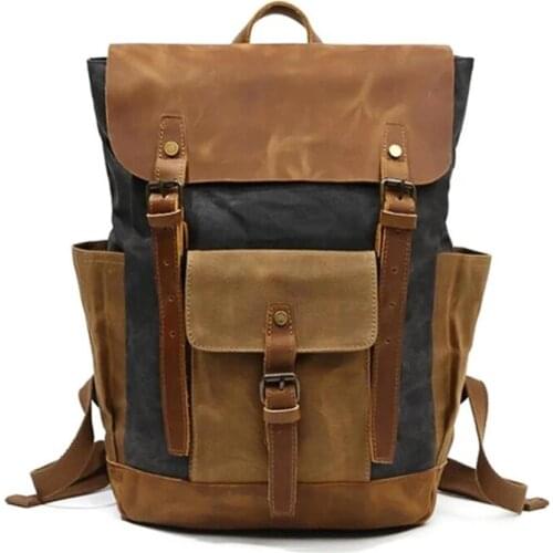 Waxed Canvas Motorcycle Bike Backpack For Men Vintage Backpack Tatical Hiking Rucksack Fashion Laptop Bag Travel School Daypack