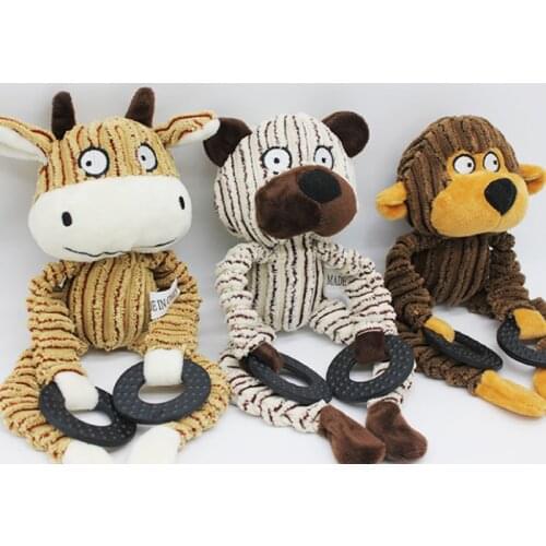 Funny Cartoon Sounding Puppy Toy Three-color Rubber Ring Corduroy Plush Monkey Hippo Bear Toy Interactive Pet Doll