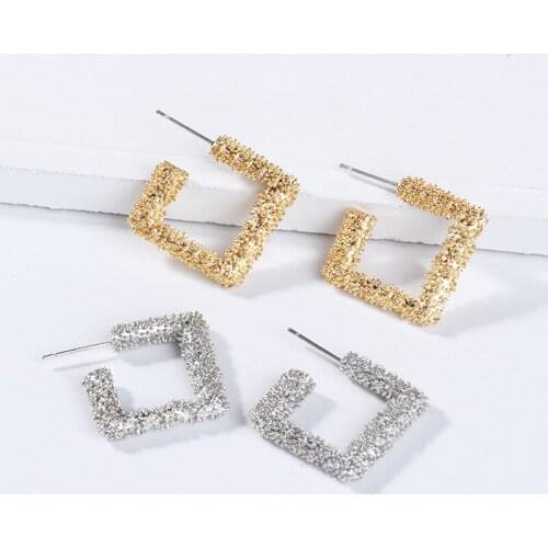 Punk Girl Earrings 2021 Fashion New Temperament Earrings Korean Version Of Wild Net Red Geometric Diamond Super Flash Earrings