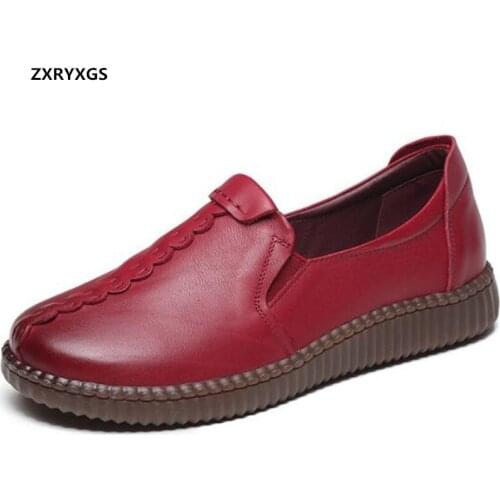 Promotion 2020 New Autumn Genuine Leather Shoes Flat Shoes Hand Stitched Soft Sole Retro Comfortable Shoes Womens Shoes Casual