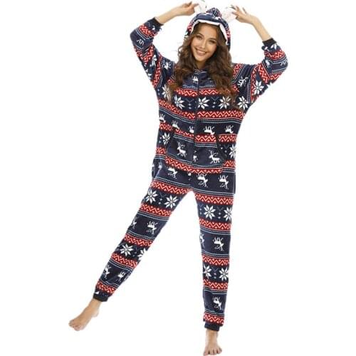 Womens pantsuit Christmas Pajamas Ladies Flannel Hooded One-piece Sleepwear Homewear Female Wedding Christmas Pajama Home suit