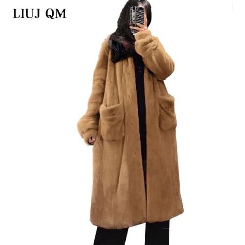 Plus Size Coat Winter Women Thick Warm X-Long Faux Fur Jacket Female High Quality Fluffy Rabbit Fur Coat Plus Size Loose Parkas