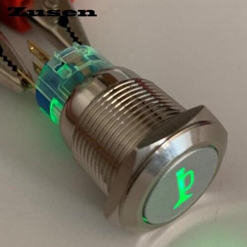 Zusen 19mm illuminated horn symbol momentary push button switch(ZS19F-11DT/G/12V/N with illuminated horn symbo
