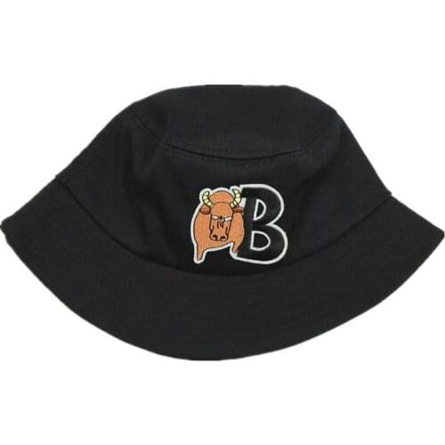 2021 Cartoon Cow Embroidery Cotton Bucket Hat Fisherman Hat Outdoor Travel Hat Sun Cap Hats for Men and Women 352