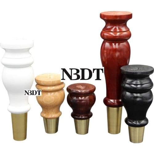 4Pcs/Lot Solid Wood Tapered Bun Leg Feet With Brass Tip European Furniture Bed Sofa Couch White Clear Walnut Mahogany Black