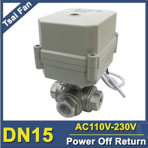 AC110-230V Power Off Return Valve 3-Way L/T Type BSP/NPT 1/2'' Stainless Steel Electric Shut Off Water Valve 10Nm