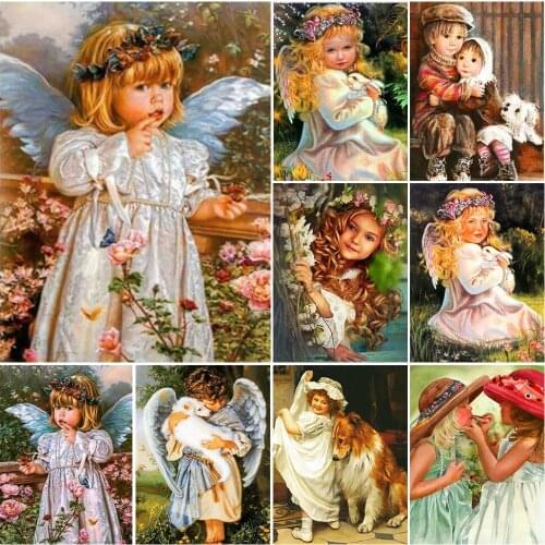 5D Diamond Painting Cute Angel Girl Picture Embroidery Cross Stitch Mosaic Full Drill Home Decoration Wall Sticker Handmade Gift