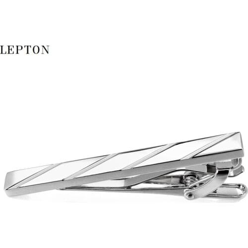 Lepton Brand Men Skinny Tie Clip Pins Short Silver color Metal Necktie Tie Bar Men Chrome Clamp Stainless Steel Plain Tie Clip