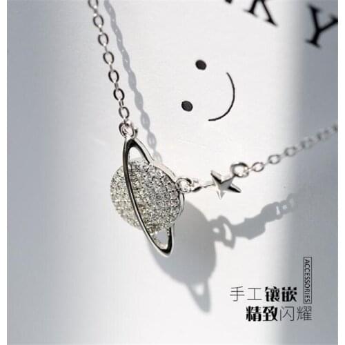 Fine Jewelry Zircon Planet Personality Necklace Cavicle Chain 925 Sterling Silver INS Fashion Womens Neck Chain Colar SN115