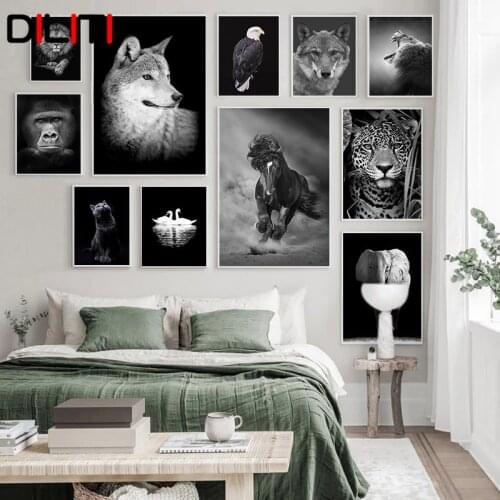 Black and White Animal Canvas Painting Lion Elephant Horse Posters and Prints Pictures for Living Room Modern Home Decor