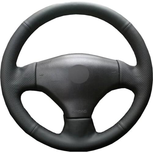 Black PU Faux Leather DIY Hand-stitched Custom Car Steering Wheel Cover for Peugeot 206 2002-2006