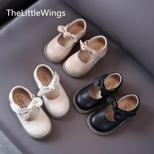 Autumn 2021 new childrens shoes Korean genuine leather bowknot soft bottom girls princess shoes 1-3-6 -9 years old