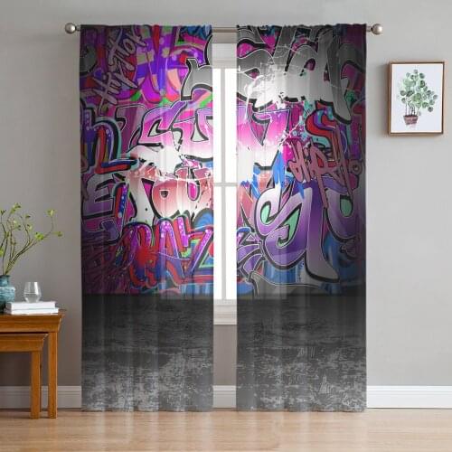 Graffiti Wall Street Art Colorful Tulle Curtains for Living Room Decoration Modern Chiffon Sheer Voile Kitchen Curtain