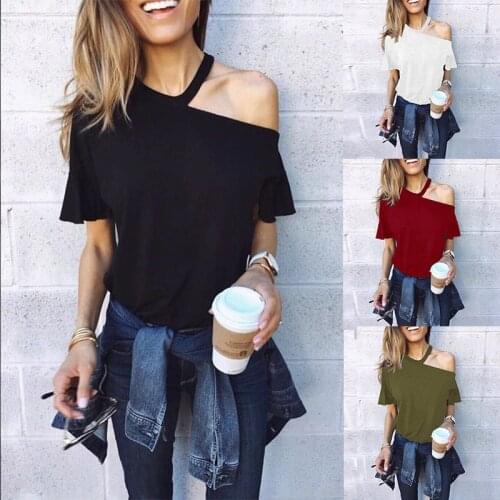 Fashion Summer Tshirt Casual Short Sleeve Tops Tees Sexy Off Shoulder Print T-Shirt O-neck Loose Shirts