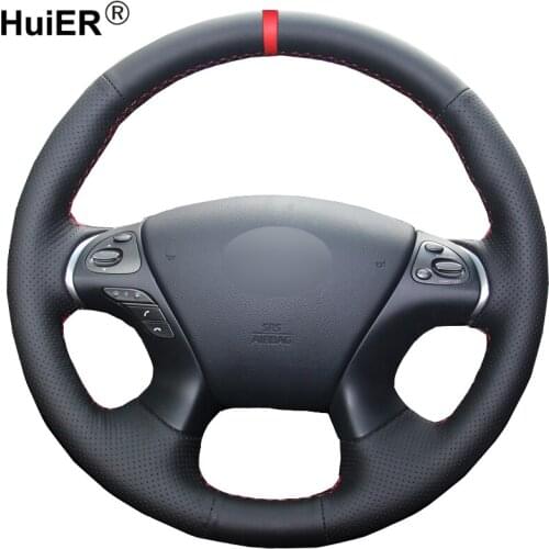 HuiER Hand Sewinf Car Steering Wheel Cover Volant For Infiniti JX35 M35 M25 M56 Q70 QX60 Nissan Murano Pathfinder Car Styling