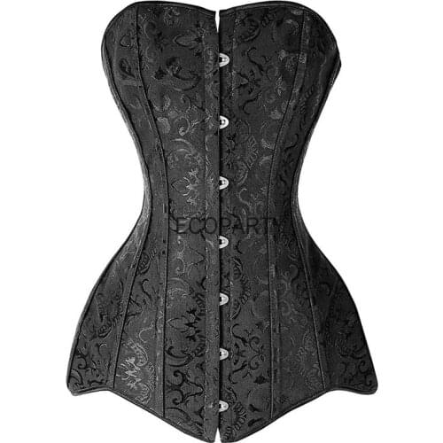 Long Corset Plus Size 14 Steel Boned Korset Gothic Women Overbust Korsett Hip Cover Floral Sexy Corselet Steampunk Body Korse