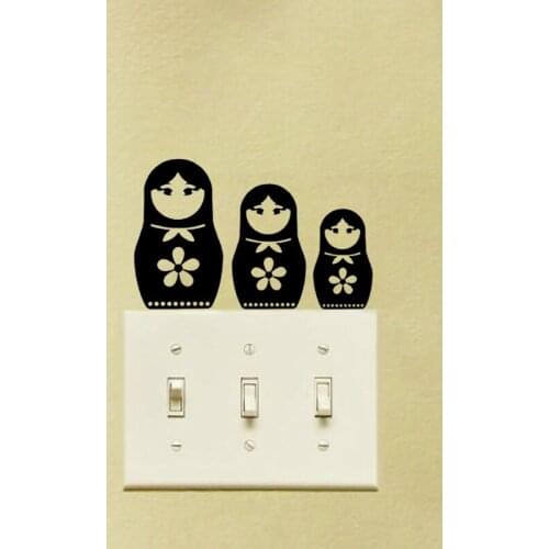 KUCADA Black Creative DIY Russian Dolls Fabric Switch Wall Stickers Home Decoration Wallpaper JG1911